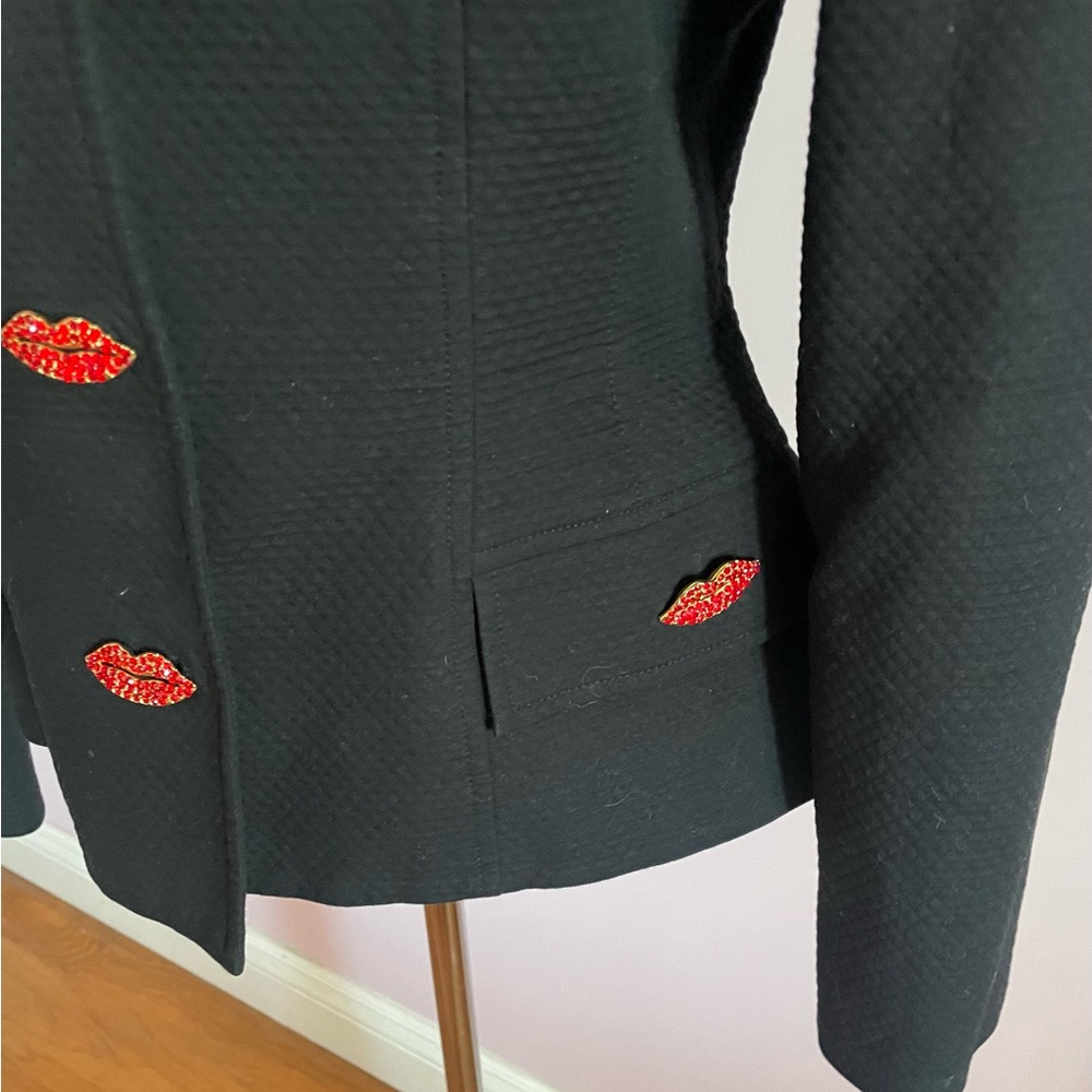 Vintage WAYNE CLARK Jewelled Lip Black and Red Tailored Blazer - Picture 5 of 10